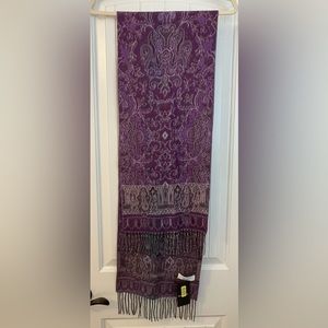 Preston & York soft acrylic scarf with tassles in purple, women’s.